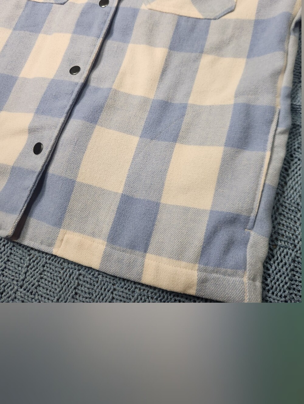 HFX Blue & Cream Checked Button-Up Shacket - Picture 4 of 4